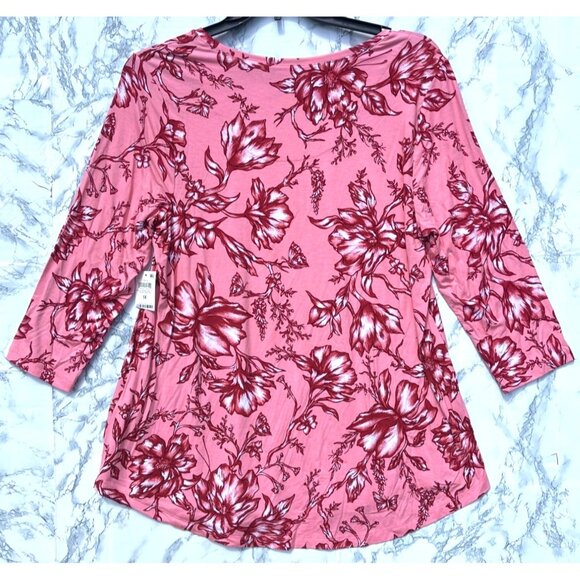 JM Collection Womens Pink Floral 3/4 Sleeve Top 1X  Rayon Blend Peach Kiss - Picture 2 of 7